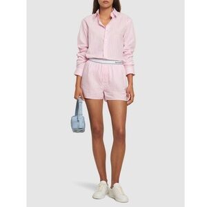 NWT Sporty & Rich Serif Logo Boxer Short in White/Pink Large Stripe